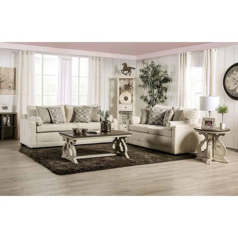 Breward Transitional Beige Chenille Padded 2-Piece Sofa Set by Furniture of America
