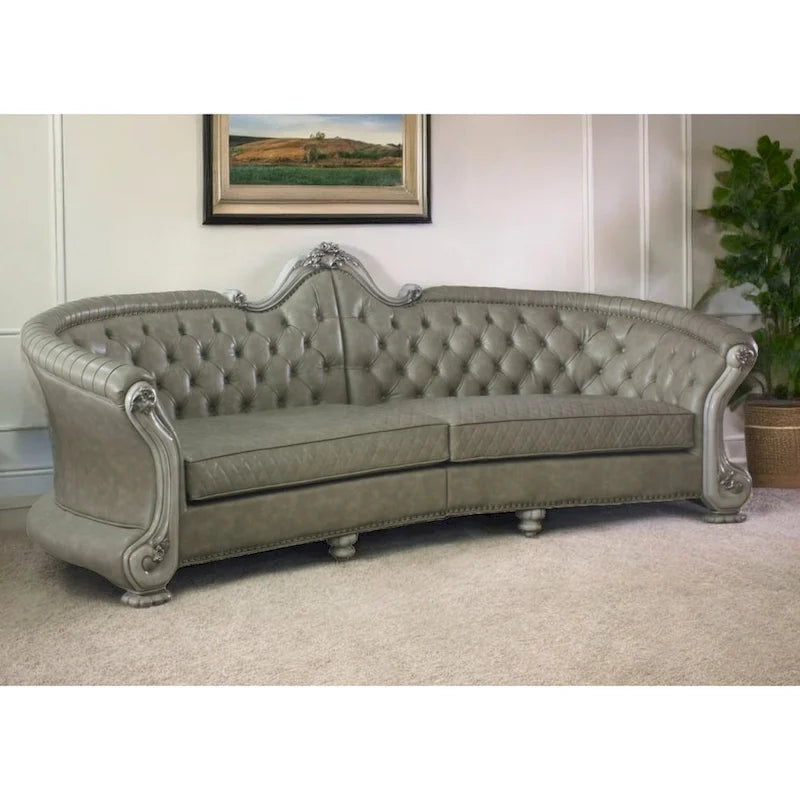 HomeRoots 113  Bone Faux Leather Sofa And Toss Pillows With White Legs - 113