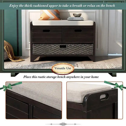 3-drawer Solid Wooden Storage Bench