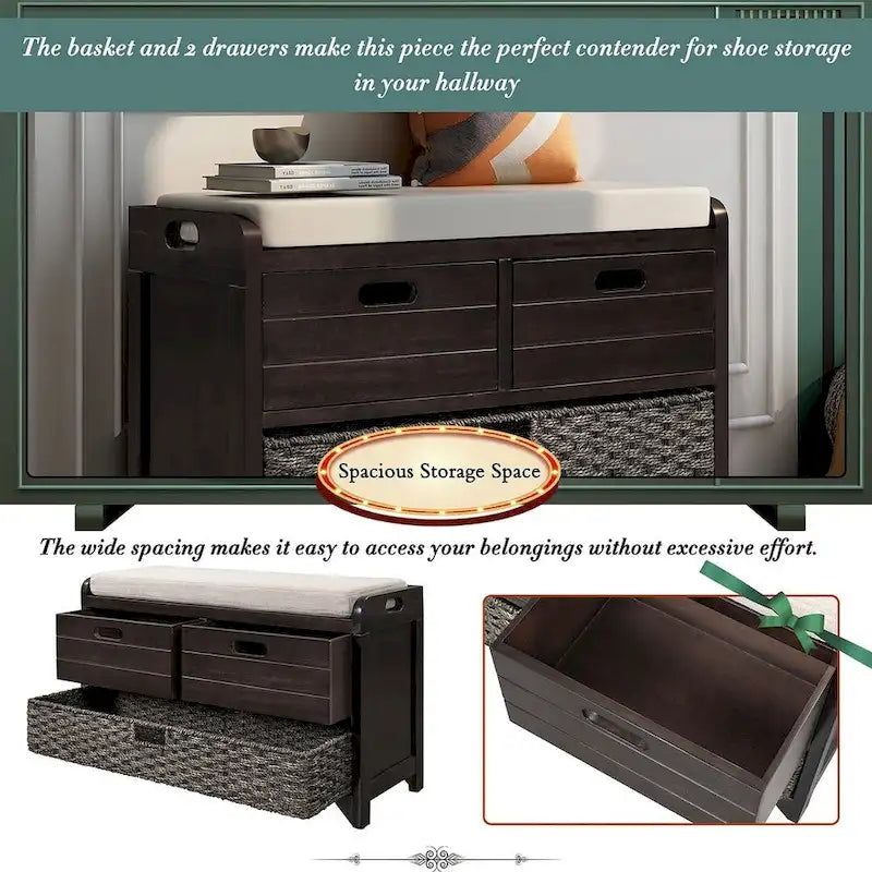 3-drawer Solid Wooden Storage Bench