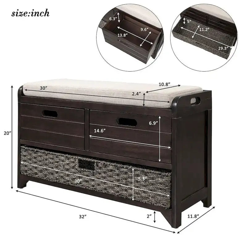 3-drawer Solid Wooden Storage Bench