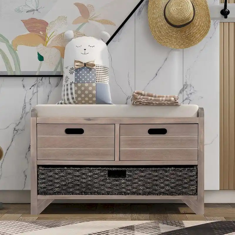 3-drawer Solid Wooden Storage Bench