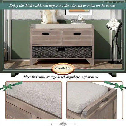 3-drawer Solid Wooden Storage Bench