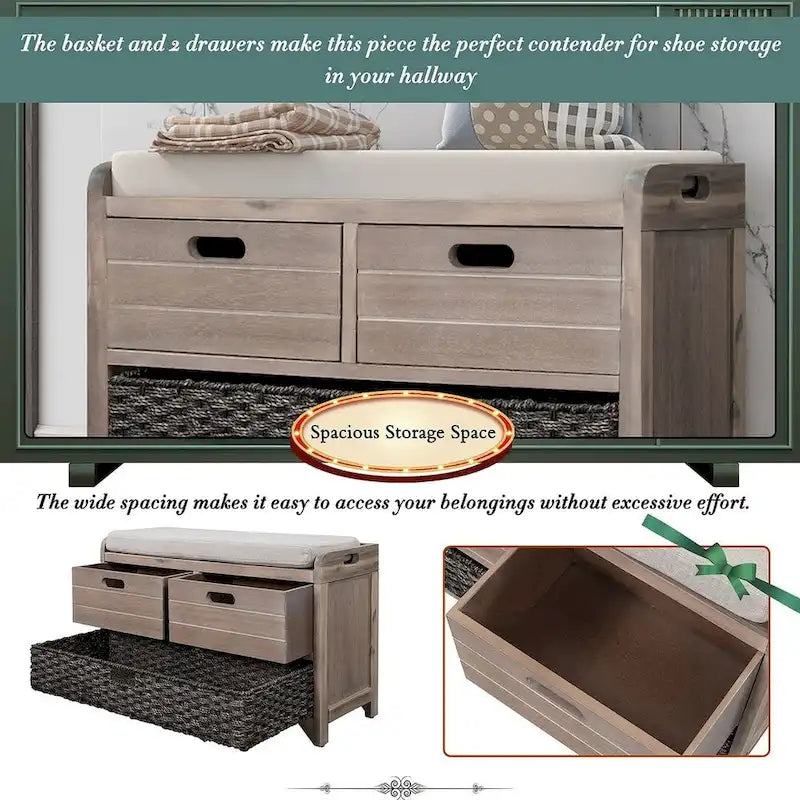 3-drawer Solid Wooden Storage Bench