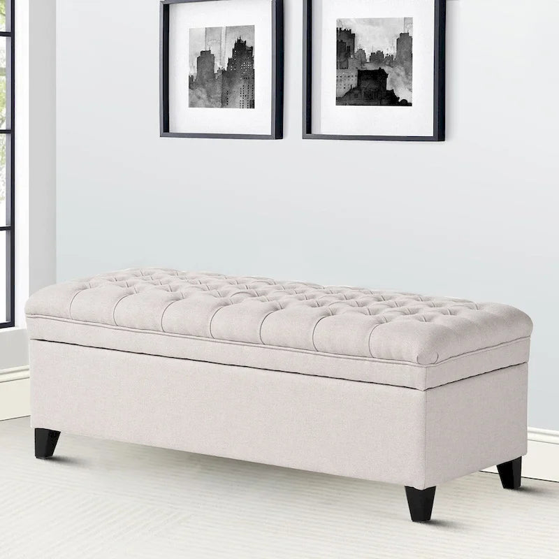 Classic Stylish Upholstered Storage Bench with Tufted Button Decoration Seat