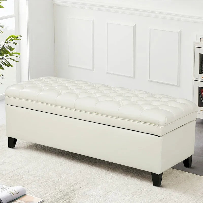 Classic Stylish Upholstered Storage Bench with Tufted Button Decoration Seat