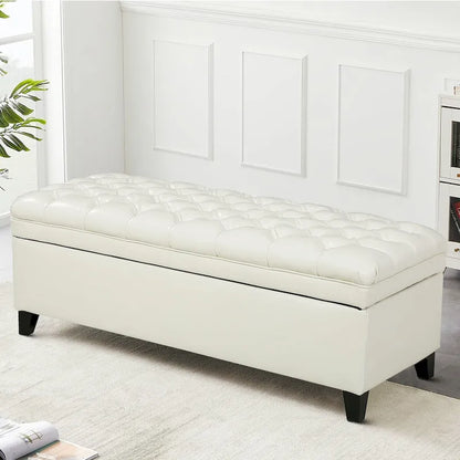 Classic Stylish Upholstered Storage Bench with Tufted Button Decoration Seat