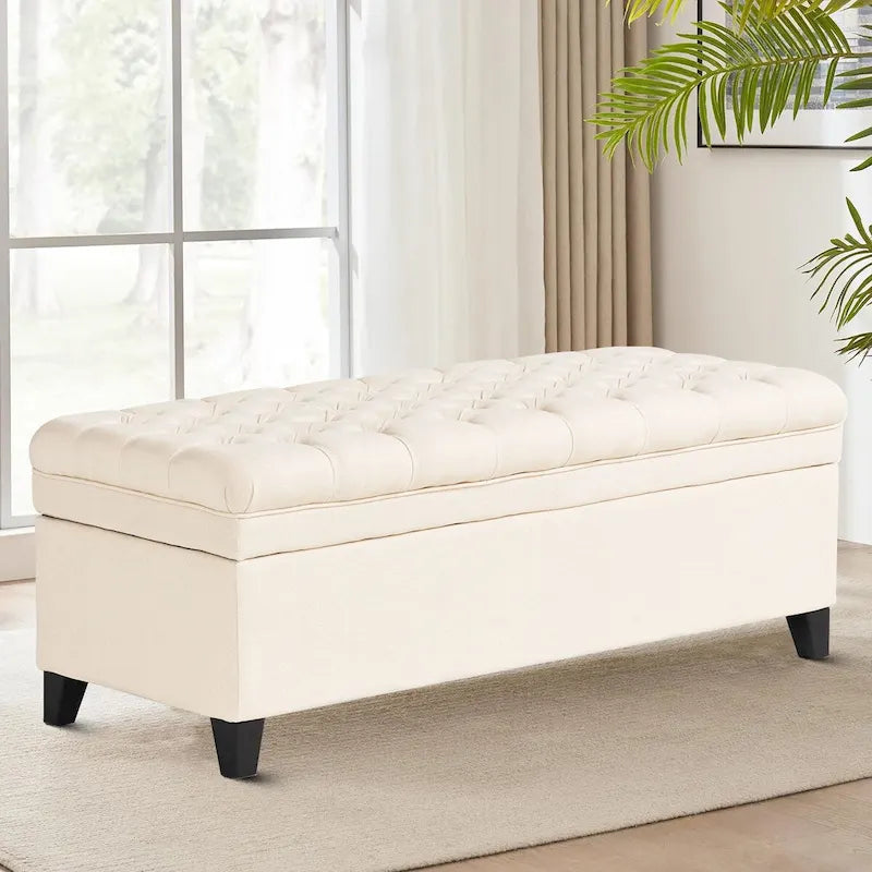 Classic Stylish Upholstered Storage Bench with Tufted Button Decoration Seat