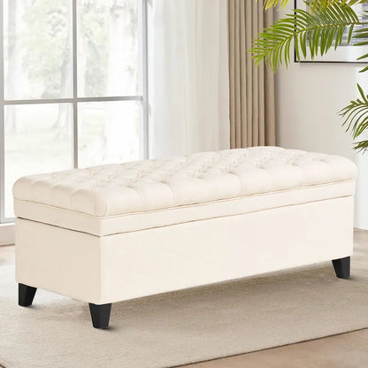 Classic Stylish Upholstered Storage Bench with Tufted Button Decoration Seat