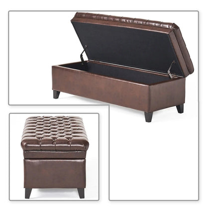 Classic Stylish Upholstered Storage Bench with Tufted Button Decoration Seat