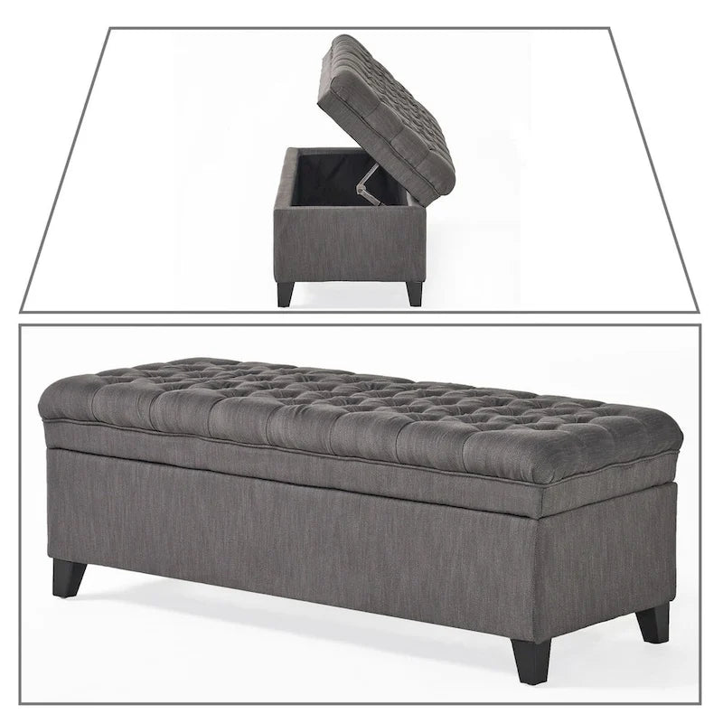 Classic Stylish Upholstered Storage Bench with Tufted Button Decoration Seat