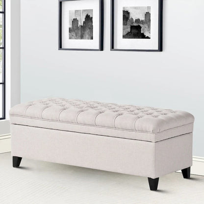 Classic Stylish Upholstered Storage Bench with Tufted Button Decoration Seat