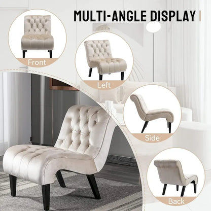 Velvet Armless Accent Chair, Button Tufted Slipper Chair, Side Chair, Lounge Chair