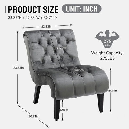 Velvet Armless Accent Chair, Button Tufted Slipper Chair, Side Chair, Lounge Chair
