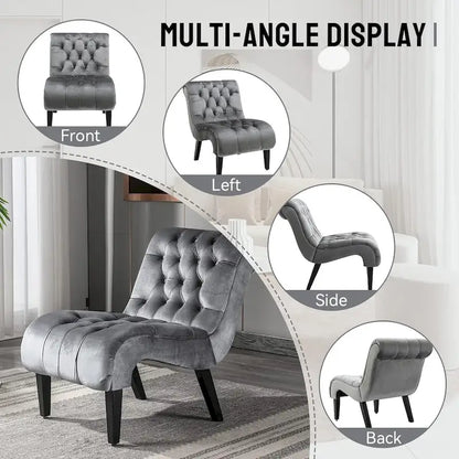 Velvet Armless Accent Chair, Button Tufted Slipper Chair, Side Chair, Lounge Chair