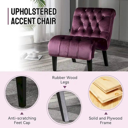 Velvet Armless Accent Chair, Button Tufted Slipper Chair, Side Chair, Lounge Chair
