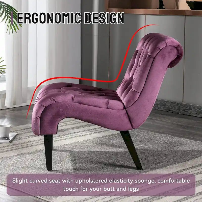 Velvet Armless Accent Chair, Button Tufted Slipper Chair, Side Chair, Lounge Chair
