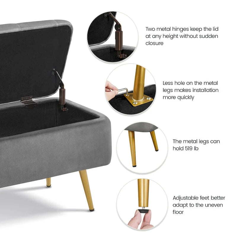 Yaheetech Modern Upholstered Ottoman Footstool Bench with Storage - 42.7 14.6 19