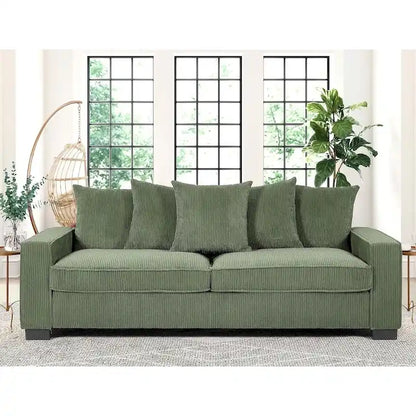 Luxe Living Room Sofa with 5 Complementary Toss Pillows Soft Corduroy Upholstery Streamlined Large