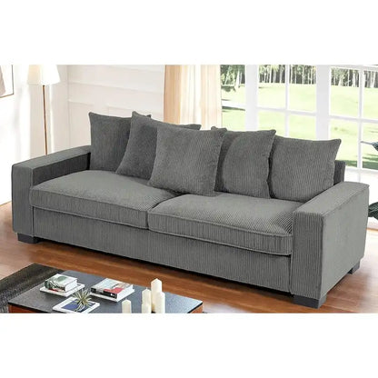 Luxe Living Room Sofa with 5 Complementary Toss Pillows Soft Corduroy Upholstery Streamlined Large