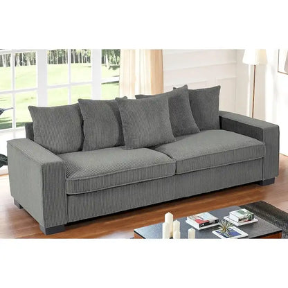Luxe Living Room Sofa with 5 Complementary Toss Pillows Soft Corduroy Upholstery Streamlined Large
