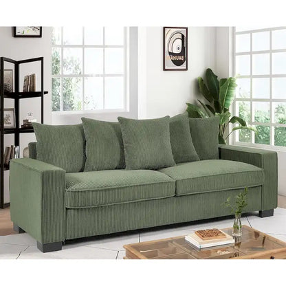 Luxe Living Room Sofa with 5 Complementary Toss Pillows Soft Corduroy Upholstery Streamlined Large