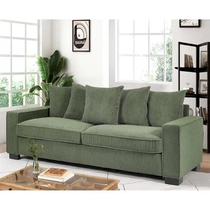 Luxe Living Room Sofa with 5 Complementary Toss Pillows Soft Corduroy Upholstery Streamlined Large