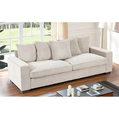 Luxe Living Room Sofa with 5 Complementary Toss Pillows Soft Corduroy Upholstery Streamlined Large