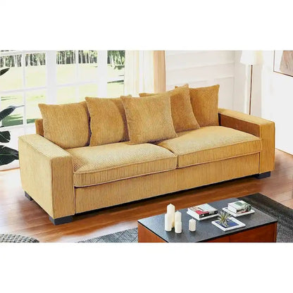Luxe Living Room Sofa with 5 Complementary Toss Pillows Soft Corduroy Upholstery Streamlined Large