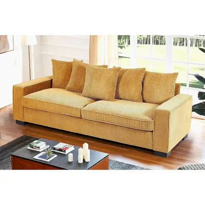 Luxe Living Room Sofa with 5 Complementary Toss Pillows Soft Corduroy Upholstery Streamlined Large