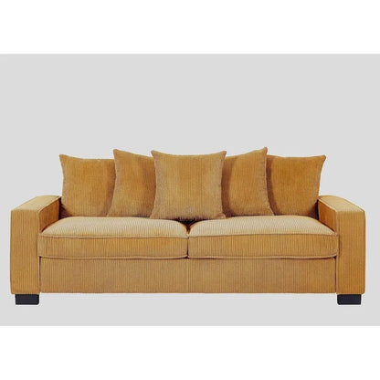 Luxe Living Room Sofa with 5 Complementary Toss Pillows Soft Corduroy Upholstery Streamlined Large