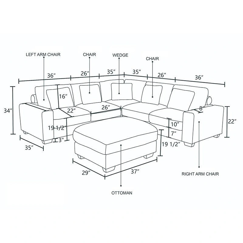 97  Brown Corduroy Upholstered L-Shaped Corner Sectional Sofa with Ottoman