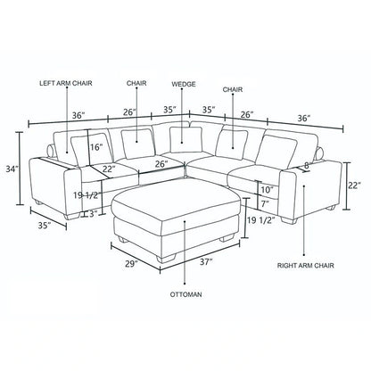 97  Brown Corduroy Upholstered L-Shaped Corner Sectional Sofa with Ottoman
