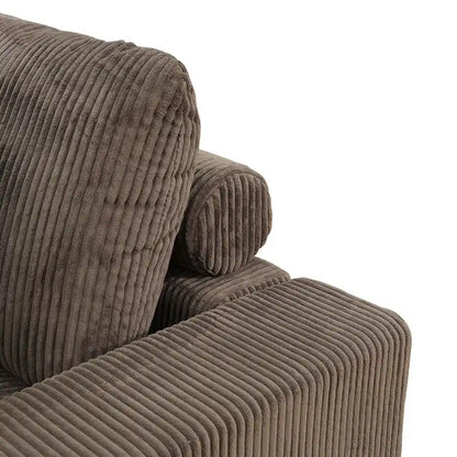 97  Brown Corduroy Upholstered L-Shaped Corner Sectional Sofa with Ottoman