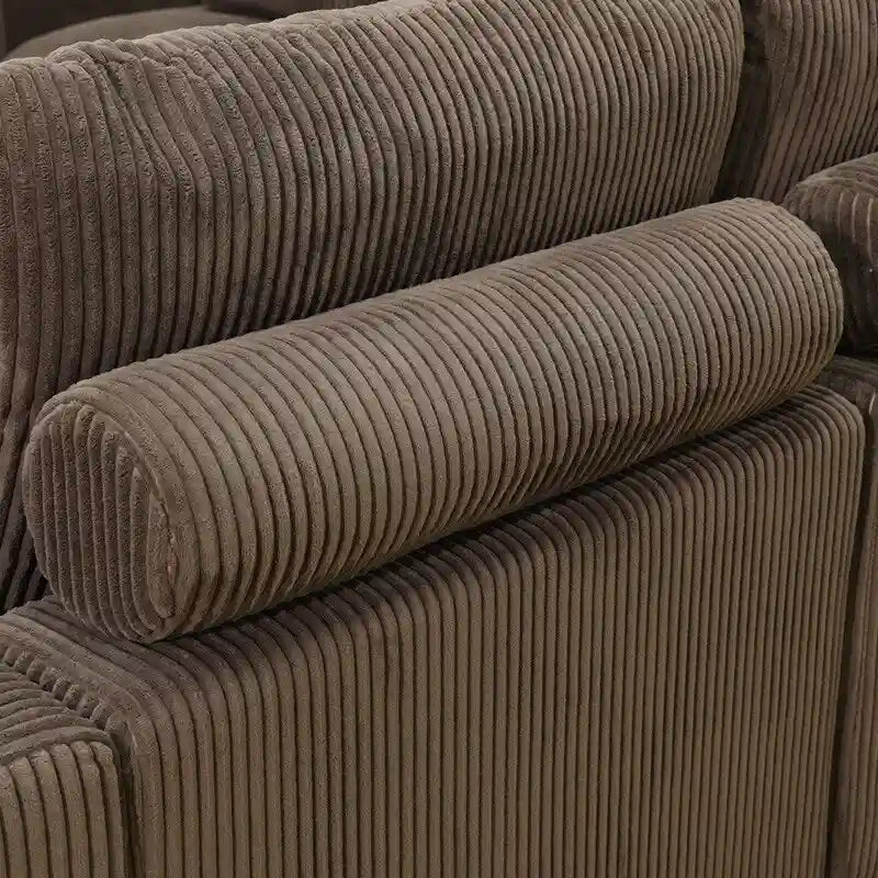 97  Brown Corduroy Upholstered L-Shaped Corner Sectional Sofa with Ottoman