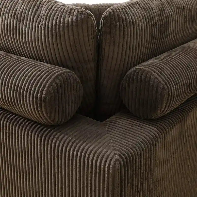 97  Brown Corduroy Upholstered L-Shaped Corner Sectional Sofa with Ottoman