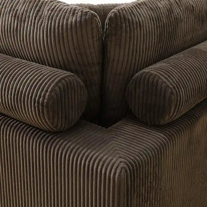 97  Brown Corduroy Upholstered L-Shaped Corner Sectional Sofa with Ottoman