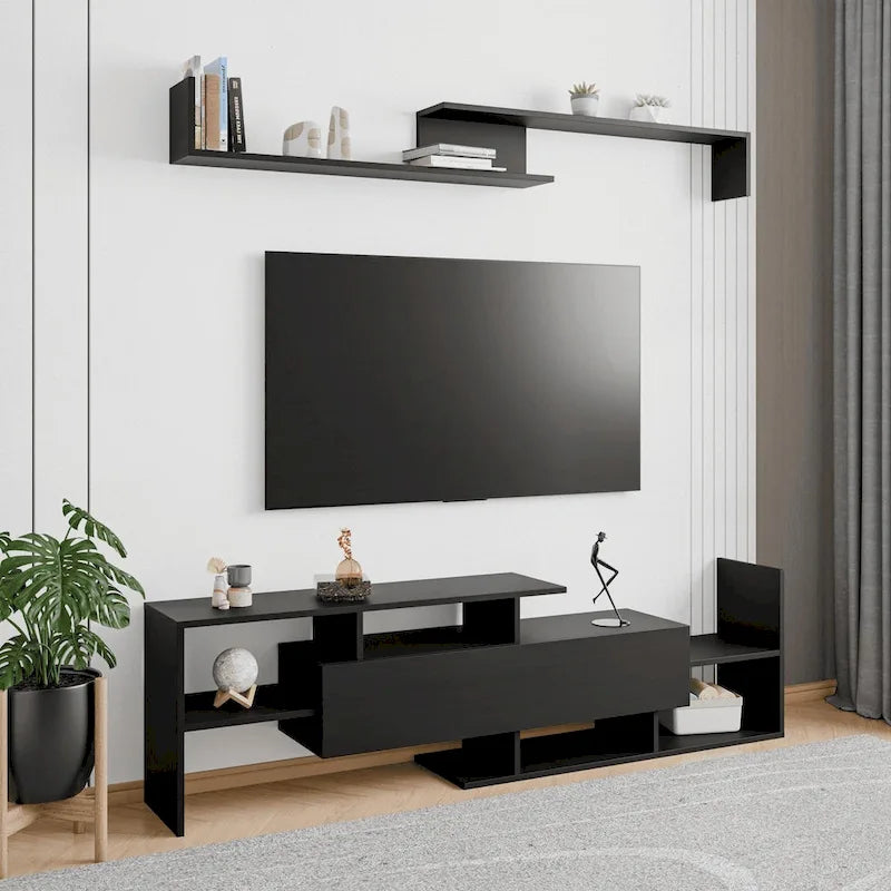 Surrey 60.2  2 Pc 1-Drawer Floating TV Stand Media Console with Open Shelves