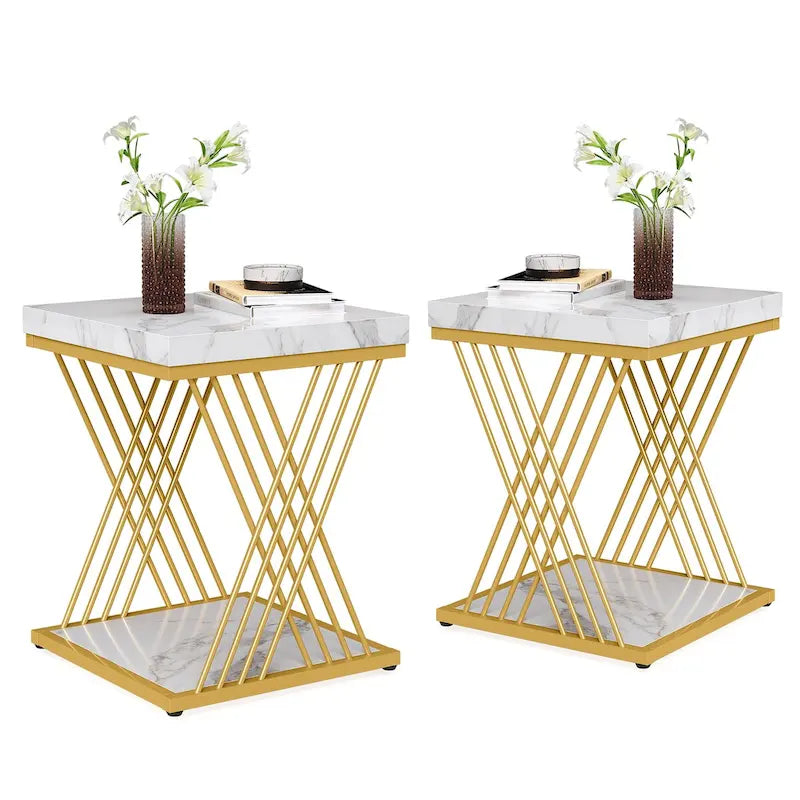 Square End Side Table for Living Room Set of 2