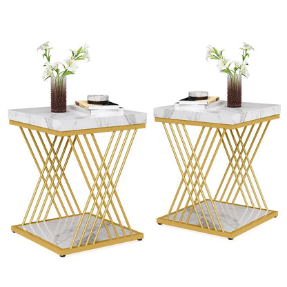 Square End Side Table for Living Room Set of 2