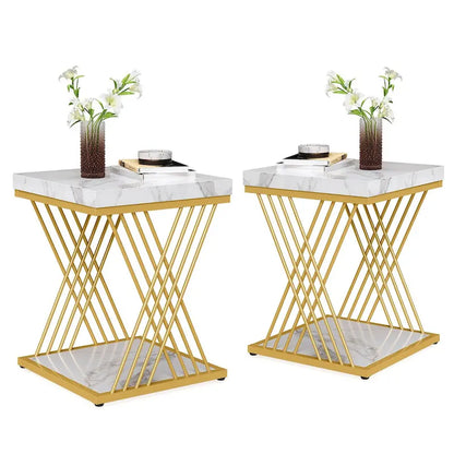 Square End Side Table for Living Room Set of 2