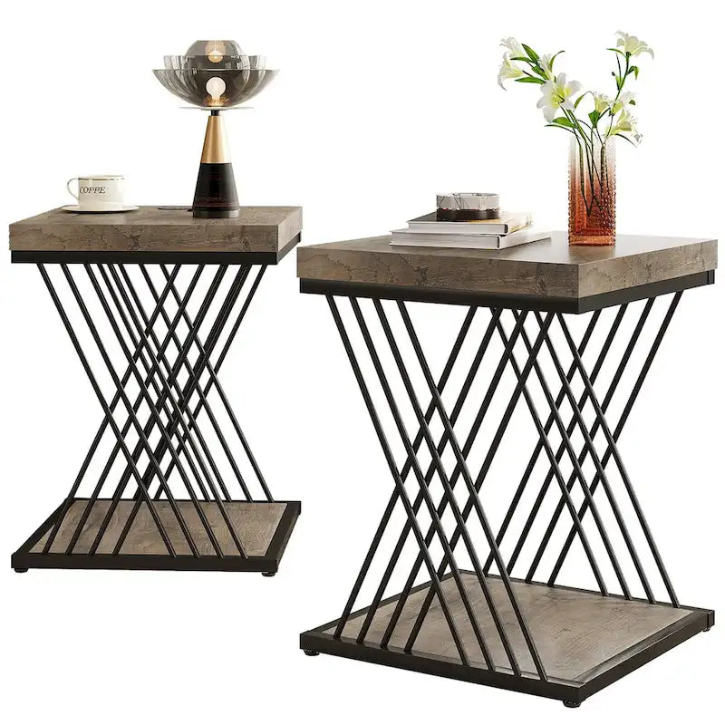 Square End Side Table for Living Room Set of 2