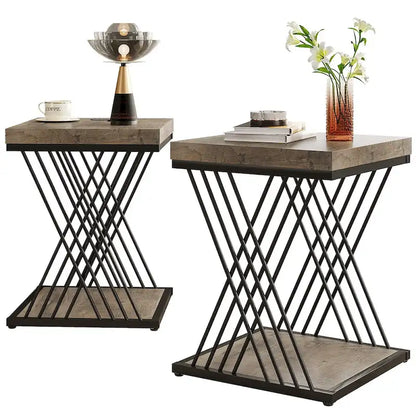 Square End Side Table for Living Room Set of 2