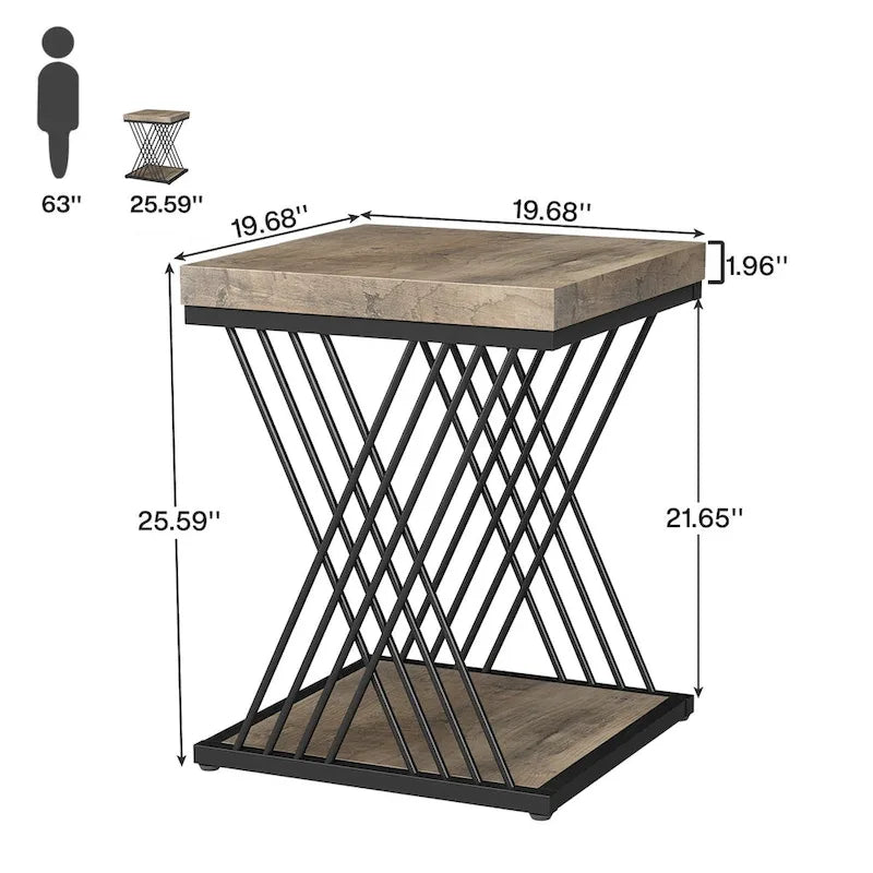 Square End Side Table for Living Room Set of 2