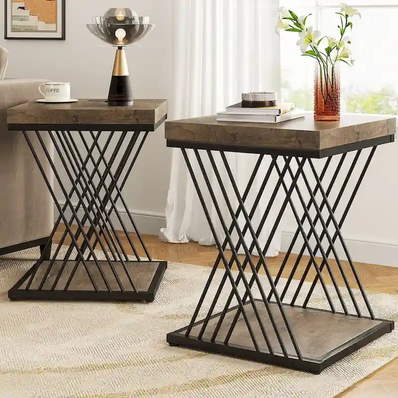 Square End Side Table for Living Room Set of 2