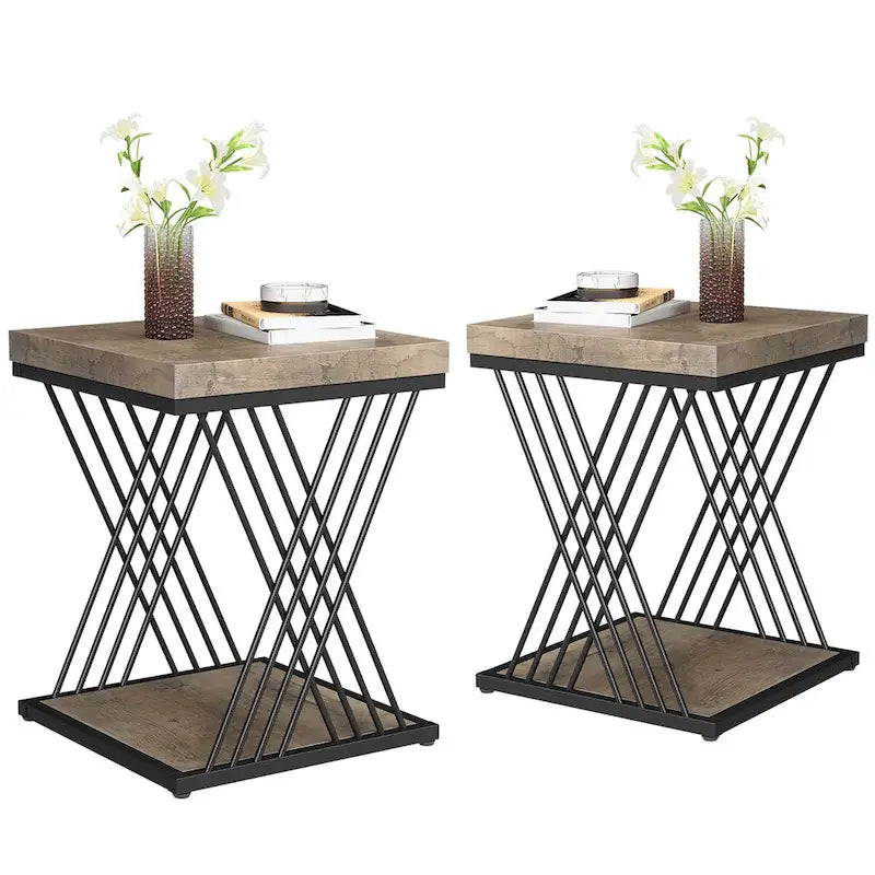 Square End Side Table for Living Room Set of 2