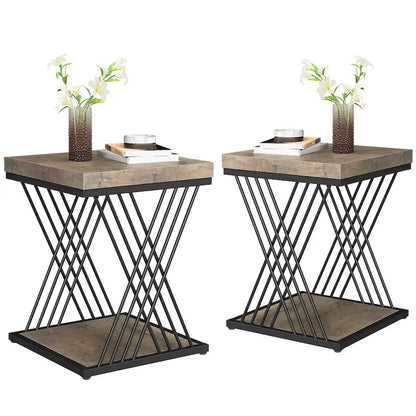 Square End Side Table for Living Room Set of 2