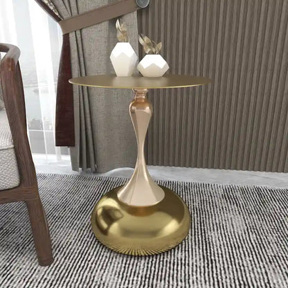 Savoy 18-Inch Round Side Table in Gold Stainless-Steel End Table with a Round Pedestal base