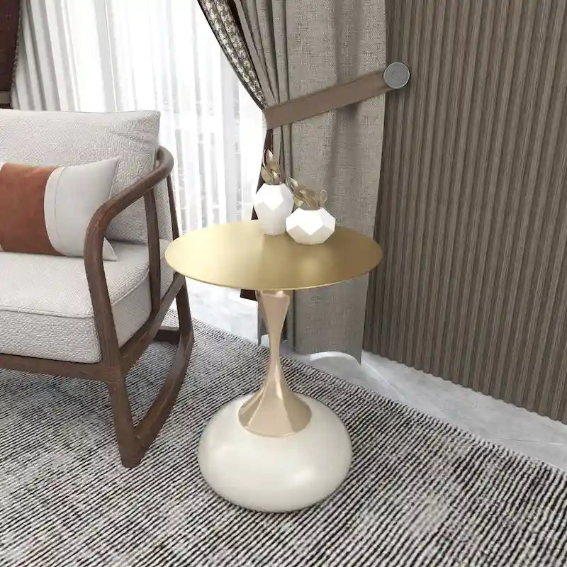 Savoy 18-Inch Round Side Table in Gold Stainless-Steel End Table with a Round Pedestal base