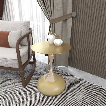 Savoy 18-Inch Round Side Table in Gold Stainless-Steel End Table with a Round Pedestal base